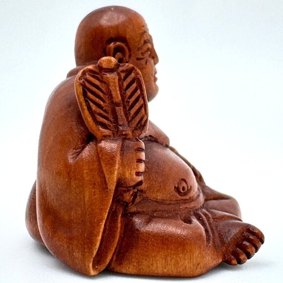 Ojime Bead Netsuke Kuan Yin Guanyin Quan Yin Hand-Carved Boxwood Signed Face - Picture 5 of 8